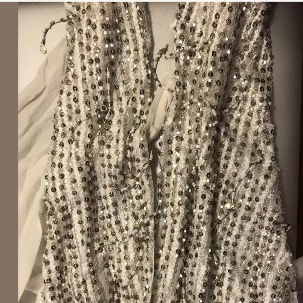 Rodarte Hand Beaded White Gold Sequin Halter vneck - Picture 7 of 8